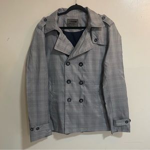 Forever  21 Mens Double Breasted Button Jacket Grey Black White Flannel Size XL